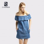 CHURSES Women dress New Fashion Designer Loose Slash neck Jeans Dresses Summer Casual Sleeveless ladies elegant Denim Dresses