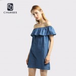 CHURSES Women dress New Fashion Designer Loose Slash neck Jeans Dresses Summer Casual Sleeveless ladies elegant Denim Dresses