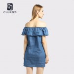 CHURSES Women dress New Fashion Designer Loose Slash neck Jeans Dresses Summer Casual Sleeveless ladies elegant Denim Dresses