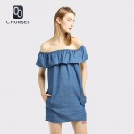 CHURSES Women dress New Fashion Designer Loose Slash neck Jeans Dresses Summer Casual Sleeveless ladies elegant Denim Dresses