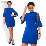 COCOEPPS Flare Sleeve Lace Autumn big sizes Dress new 2017  women Plus Size mini dress vintage blue party dress vestidos L-6XL