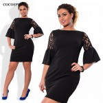 COCOEPPS Flare Sleeve Lace Autumn big sizes Dress new 2017  women Plus Size mini dress vintage blue party dress vestidos L-6XL