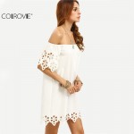 COLROVIE 2017 White Cutout Off The Shoulder Shift Dresses Office Ladies Summer Half Sleeve Straight Mini Dress