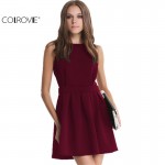 COLROVIE Famous Brand 2017 New Style Summer Dress Sexy Girls Sleeveless Open Scallop Pleated Elegant Women Above Knee Dress