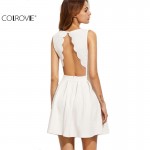 COLROVIE Famous Brand 2017 New Style Summer Dress Sexy Girls Sleeveless Open Scallop Pleated Elegant Women Above Knee Dress