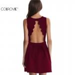 COLROVIE Famous Brand 2017 New Style Summer Dress Sexy Girls Sleeveless Open Scallop Pleated Elegant Women Above Knee Dress