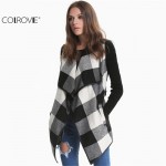 COLROVIE Fashion Outerwears Women Spring Design Brand Ladies Trench Coat Casual Splicing Black White Plaid Long Sleeve Belt Coat