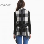 COLROVIE Fashion Outerwears Women Spring Design Brand Ladies Trench Coat Casual Splicing Black White Plaid Long Sleeve Belt Coat