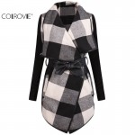 COLROVIE Fashion Outerwears Women Spring Design Brand Ladies Trench Coat Casual Splicing Black White Plaid Long Sleeve Belt Coat