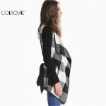 COLROVIE Fashion Outerwears Women Spring Design Brand Ladies Trench Coat Casual Splicing Black White Plaid Long Sleeve Belt Coat