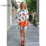 COLROVIE New Brand Hot Sale Summer Latest Design Women Clothing White Half Sleeve Birds Print Loose Glamorous Dress