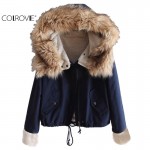 COLROVIE Newest Autumn Fashion Hot Top Faux Fur Green Long Sleeve High Street Women Casual Hooded Drawstring Coat