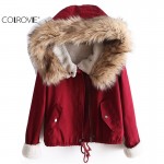 COLROVIE Newest Autumn Fashion Hot Top Faux Fur Green Long Sleeve High Street Women Casual Hooded Drawstring Coat