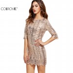 COLROVIE Sexy Dress Club Wear Short Dress Women Half Sleeve Mini Dress Famous Brand Gold Scallop Sequin Bodycon Dress 