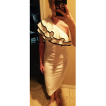 COLROVIE White One Shoulder Ruffle Sleeve Sheath Midi Dress Office Ladies Work Wear Elegant Slim Pencil Dress