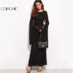 COLROVIE Womens Dresses New Arrival Slim Pencil Long Maxi Dress Black Oversized Bell Sleeve Floral Lace Dress 