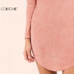 COLROVIE Womens Sexy Dresses Party Night Club Dress Bodycon Dress Sexy Pink Mock Neck Curved Hem Velvet Bodycon Dress 