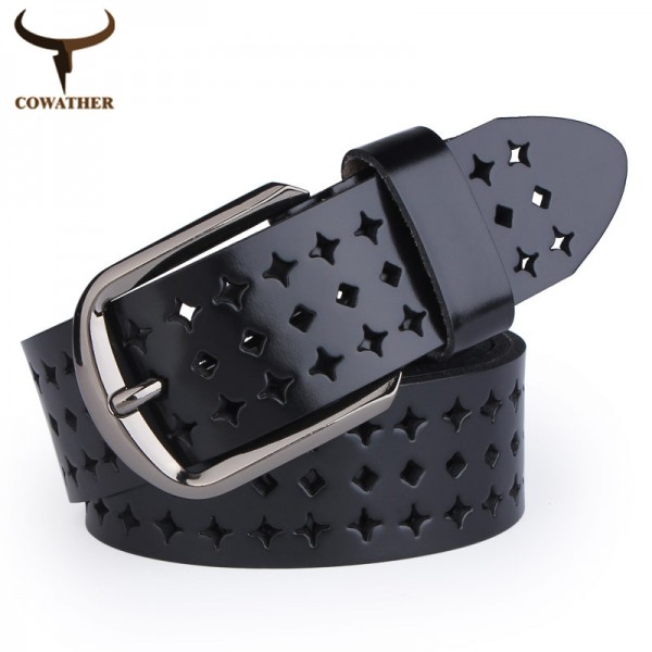 COWATHER 2016 new Women Cow Genuine leather hollow Korea fashion belts for women female pin buckle cinto feminino free shipping