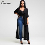 CWLSP  Red Trench Coat Womens Spring Summer Chiffon Trench Cardigan 2017 Female Notch Neck Casual Coat long duster coat QZ1793