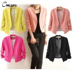 CWLSP 2016 New Autumn short jackets Candy Color Women outwear Spring Slim Short Design Suit Coat S/M/L/XL Free Shipping LD0606