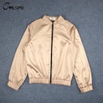 CWLSP Fashion Women Basic Coats Satin Silk Champagne Gold Bomber Jacket Back ONLY QUEEN Crown Letter Print outerwear coats 