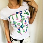 CWLSP Summer Women Letter Print JUST DO IT Tops Sky Bule White Femmes T-shirt O-neck Slim Casual T Shirts Camisetas Mujer QA976