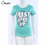 CWLSP Summer Women Letter Print JUST DO IT Tops Sky Bule White Femmes T-shirt O-neck Slim Casual T Shirts Camisetas Mujer QA976