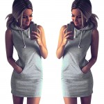 CWLSP Summer dress Women Sleeveless Hooded Striped Pockets Dress 2018 Straight Sexy Mini Vestidos Femme Pencil Dress QL2126