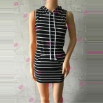 CWLSP Summer dress Women Sleeveless Hooded Striped Pockets Dress 2018 Straight Sexy Mini Vestidos Femme Pencil Dress QL2126