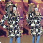 CWLSP Winter Camouflage Star Printed Warm Hooded Coat Womens Fashion Oblique Zipper Cotton Jacket Casual Padded Overcoat QZ1790