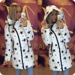 CWLSP Winter Camouflage Star Printed Warm Hooded Coat Womens Fashion Oblique Zipper Cotton Jacket Casual Padded Overcoat QZ1790