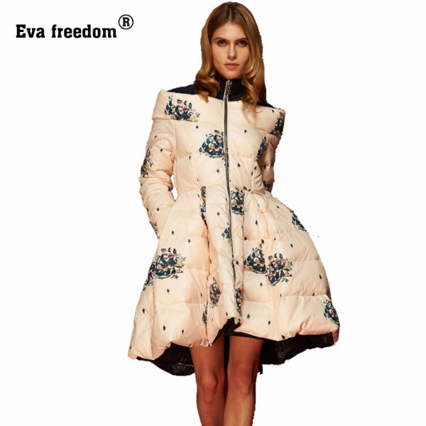 Camperas Mujer Invierno 2016 Winter Jacket Women Print Floral Long High Quality White Duck Down Womens Coat Parka abrigos mujer