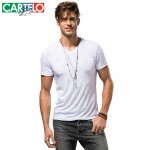 Cartelo brand men's fashion summer men's cotton V short sleeved T-shirt collar modal hollow Mens T-shirt tee clothing