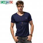 Cartelo brand men's fashion summer men's cotton V short sleeved T-shirt collar modal hollow Mens T-shirt tee clothing