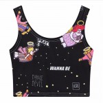 Cartoon Tank Top Women Fashion Crop Tops Graphic Print My Little Pony/Puppy/Fawn/ Sexy Red Lips ShortTopjes