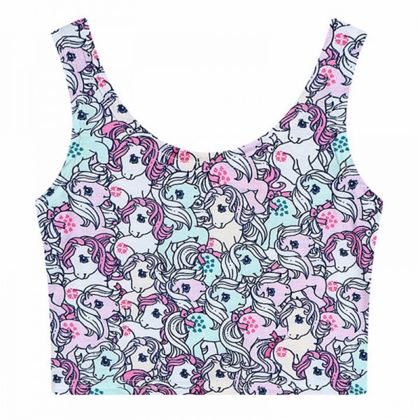 Cartoon Tank Top Women Fashion Crop Tops Graphic Print My Little Pony/Puppy/Fawn/ Sexy Red Lips ShortTopjes