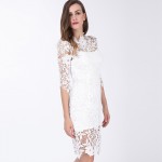 Casual 2017 Spring Autumn Lace Women Dress Sexy Hollow Out White Bodycon Dresses Half Sleeve Knee Length Elegant Party Dress