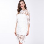 Casual 2017 Spring Autumn Lace Women Dress Sexy Hollow Out White Bodycon Dresses Half Sleeve Knee Length Elegant Party Dress