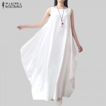 Casual Retro Solid Summer Dress 2017 Women Elegant Loose Sleeveless O Neck Dress Cotton Linen Long Maxi Dress Vestidos Plus Size