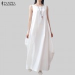 Casual Retro Solid Summer Dress 2017 Women Elegant Loose Sleeveless O Neck Dress Cotton Linen Long Maxi Dress Vestidos Plus Size