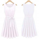 Casual Summer Classic Pleated Women Chiffon Dress Brief Style Elegant Sleeveless Dresses E465