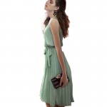 Casual Summer Classic Pleated Women Chiffon Dress Brief Style Elegant Sleeveless Dresses E465