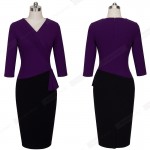 Casual Wear To Work Sheath Slim Bodycon Office Lady Dress Spring Autumn Women Elegant V Neck Patchwork Pencil Dress HB333