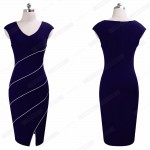 Casual Women Sheath Fitted Sleeveless Bodycon Pencil Dress Elegant Classic V Neck Split Summer Dress EB365