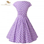 Celebrity-inspired Women Elegant Vintage Retro Polka Dot Dress Purple Lilac Cap Sleeve Plus Size Summer Dress Feminino Vestidos