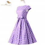 Celebrity-inspired Women Elegant Vintage Retro Polka Dot Dress Purple Lilac Cap Sleeve Plus Size Summer Dress Feminino Vestidos