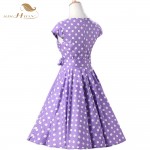 Celebrity-inspired Women Elegant Vintage Retro Polka Dot Dress Purple Lilac Cap Sleeve Plus Size Summer Dress Feminino Vestidos