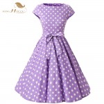 Celebrity-inspired Women Elegant Vintage Retro Polka Dot Dress Purple Lilac Cap Sleeve Plus Size Summer Dress Feminino Vestidos