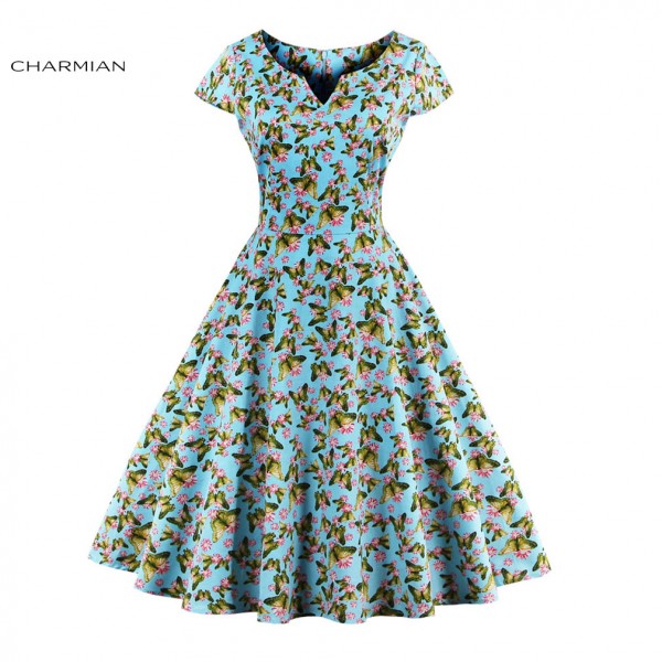 Charmian Women's Summer Dress Plus Size Sexy Vintage Dress Audrey Hepburn Rockabilly Swing Dress Casual Beach Dress Vestidos