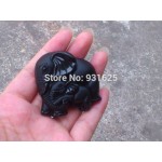 Chinese Handwork Natural Black Obsidian Carved Mother Baby Cute Elephant Amulet Lucky Pendant Necklace Fashion Jewelry